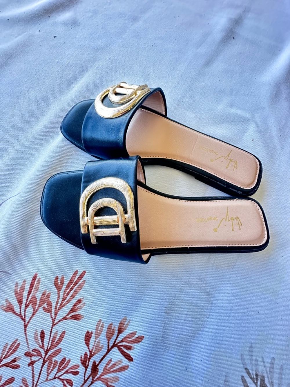 Sergio Todzi Black Slide Sandals with Gold Hardware - Women size 7 - Picture 2 of 4